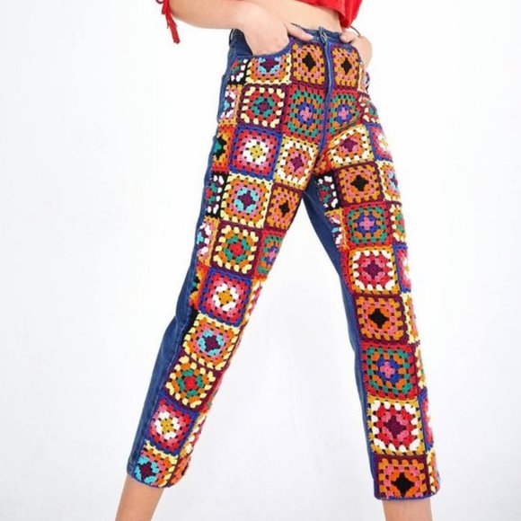 Farm Rio Granny Crochet Squares Jeans
